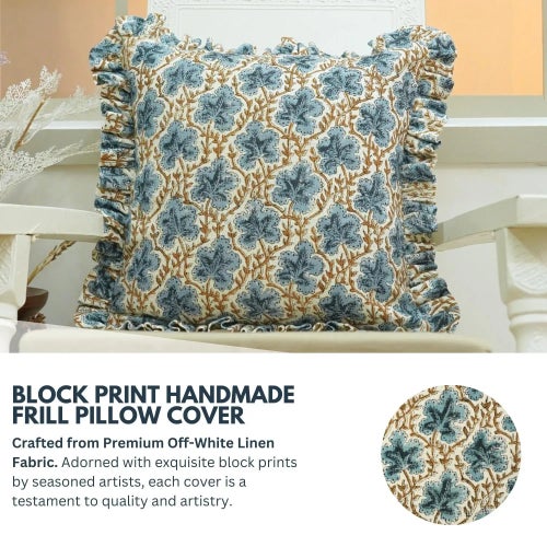 Fabdivine Handcrafted Block Print Frill Cushion Cover 22x22 Inch