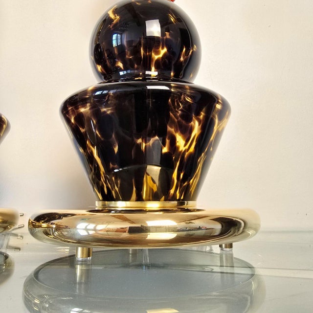 1990s Mid Century Modern Leopard Murano Glass Table Lamps - a Pair For Sale - Image 10 of 10