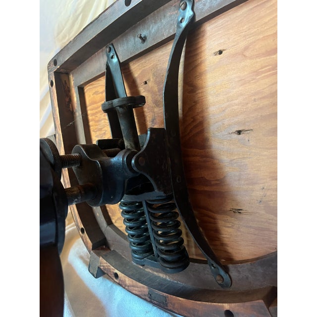 Wood Early 20th Century Antique Swivel and Rock Upholstered Bankers Chair For Sale - Image 7 of 9