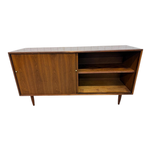 Mid-Century Modern Sliding Door Walnut Storage Cabinet
