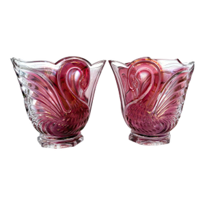 1960s Crystal Clear Pair of Hand-Cut 24% Lead Crystal Swan Vases Set