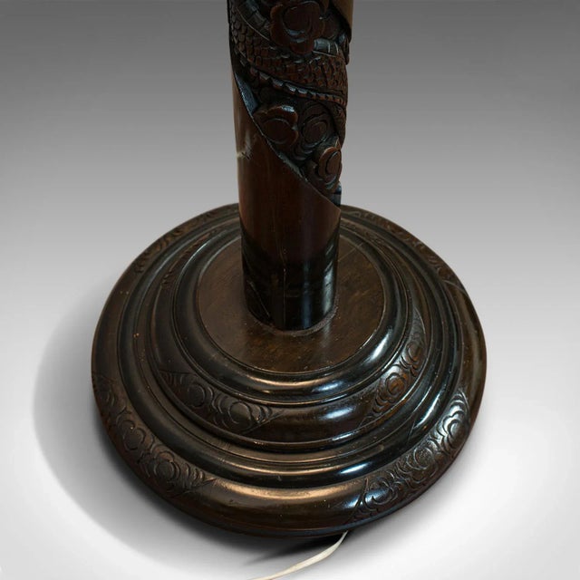 Art Deco Vintage Mid 20th Century Art Deco Oriental Mahogany Carved Lamp For Sale - Image 3 of 13