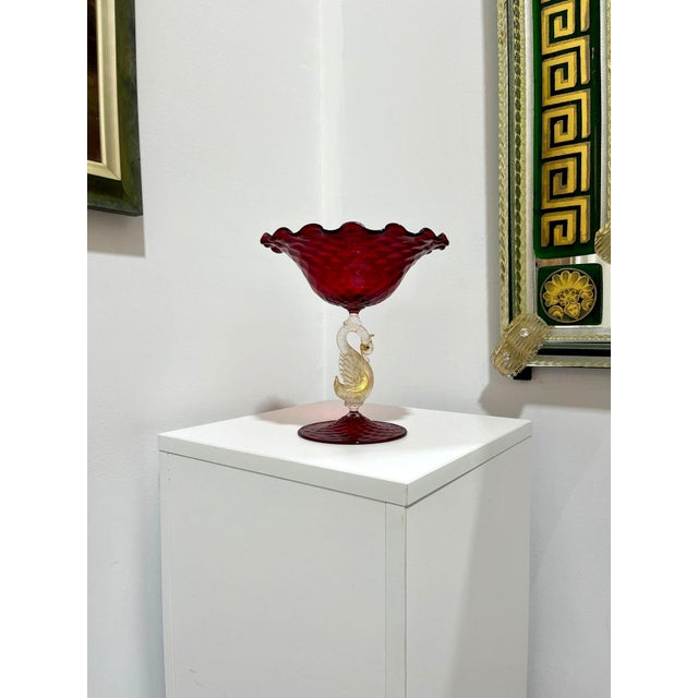 Absolutely beautiful piece of vintage Murano Glass. Features hand formed swan and 24K gold infused glass.
