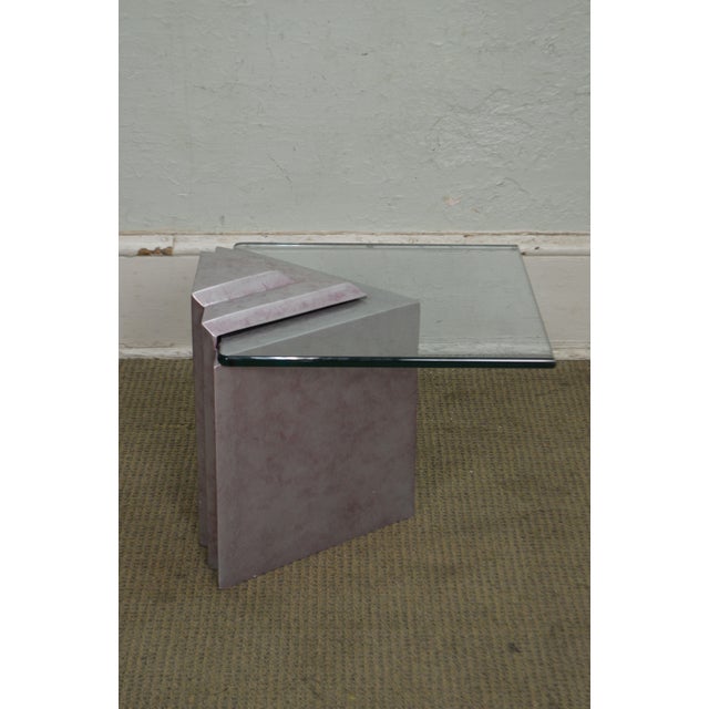 Contemporary Cantilever Glass Top Triangle Base Side Table ...