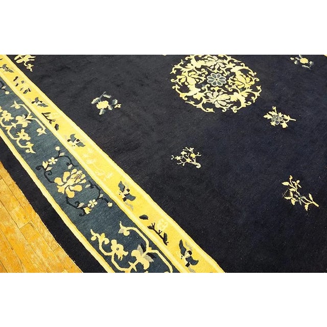1920s Blue Navy Medallion Antique Chinese Peking Carpet 9'2" X 11'8" Knotted Wool Rug For Sale - Image 11 of 12