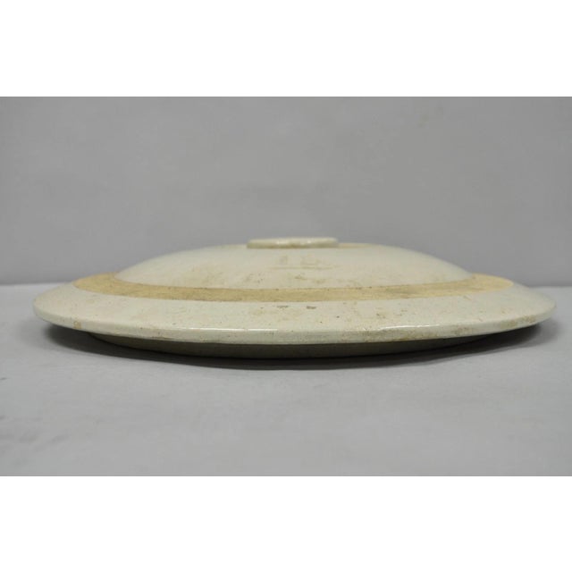 Traditional Antique American Primitive Salt Glazed Ceramic 15 Gallon Crock Pot Lid Cover For Sale - Image 3 of 15