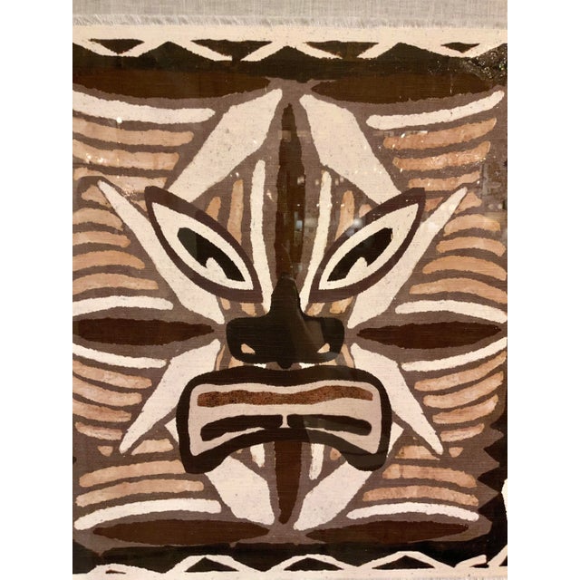 Stylish Black and Brown Tribal Giclee on Canvas Shadowbox “Mohea,” mounted on a linen fabric matte and custom framed in a...