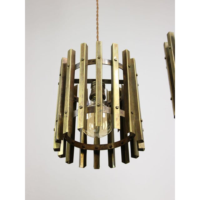 Vintage Italian Brass Cage Pendant Lamp, 1970s For Sale - Image 12 of 16