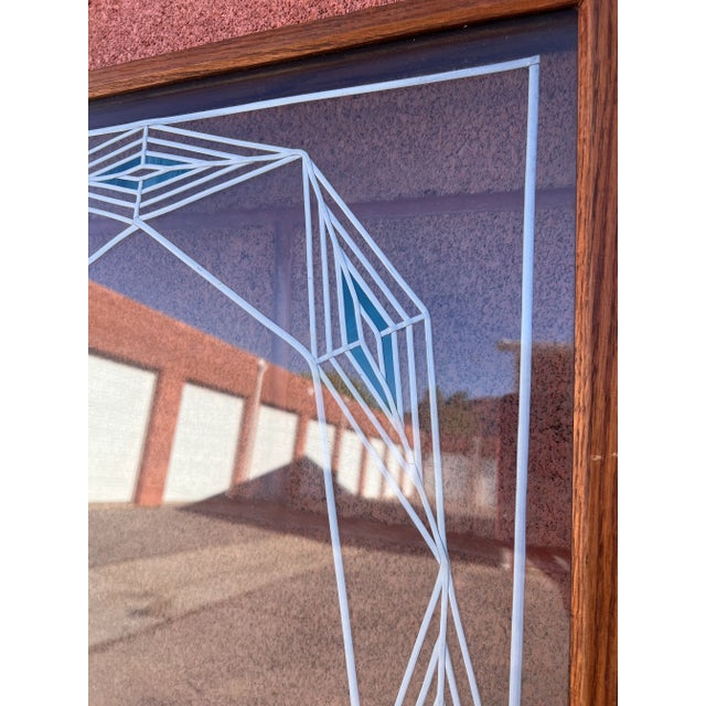 1920s Large Art Deco Lead Stain Glass Heavy Oak Window For Sale - Image 4 of 10