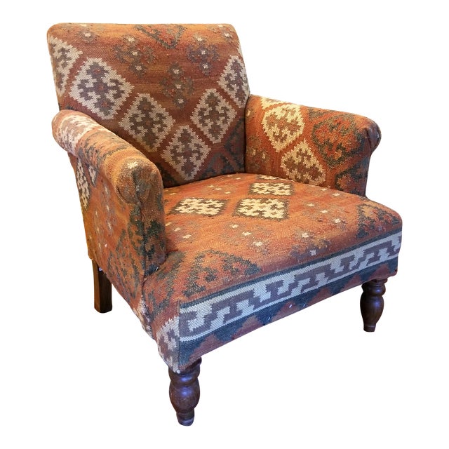 1990s Vintage Kilim Upholstered Arm Chair Chairish