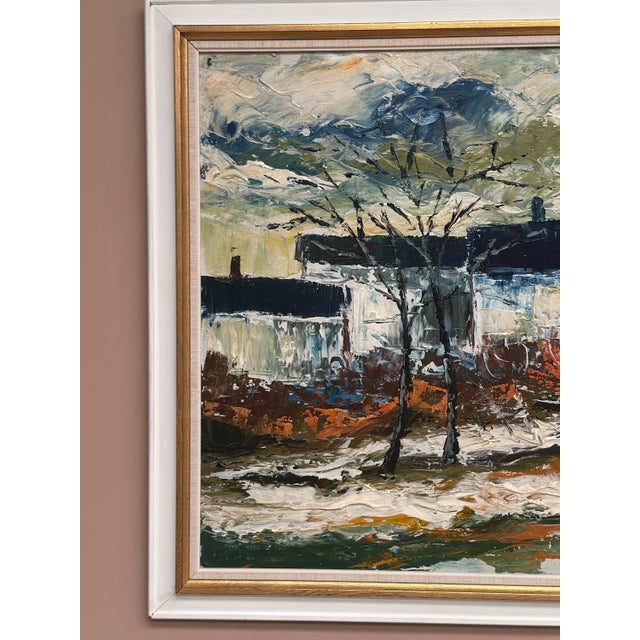 Stig Hallblom, Landscape with Houses and Trees, 1950s, Oil Painting on Panel, Framed For Sale - Image 8 of 18
