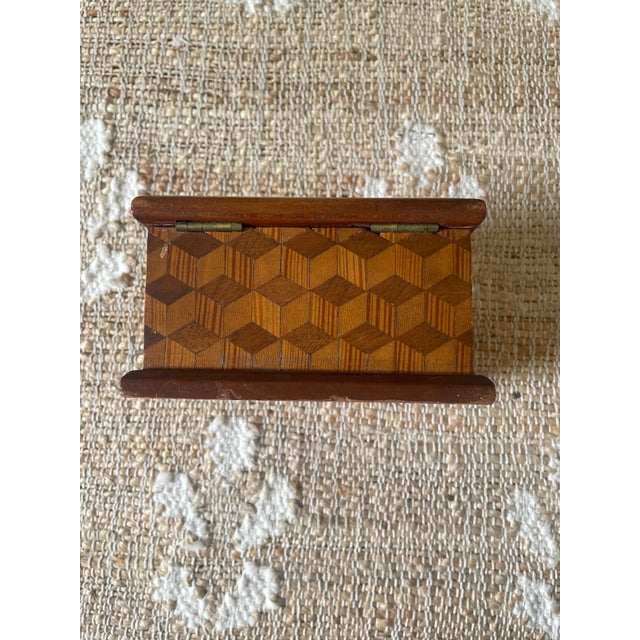 Wood Vintage Wooden Square Wooden Trinket Dresser Box Geometric Parquetry Marquetry For Sale - Image 7 of 9