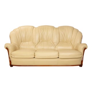 Three-Seater Sofa in Leather and Wood from Nieri For Sale