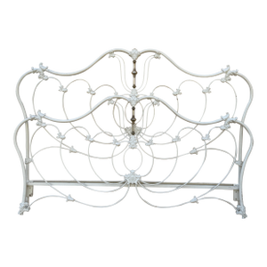 Vintage Elliott's Designs White Cast Iron Brass Queen King Headboard Footboard