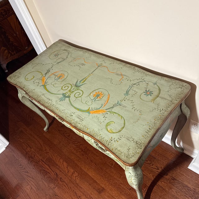 1970s Vintage Hand Painted Italian Style Writing Desk Console For Sale - Image 5 of 12