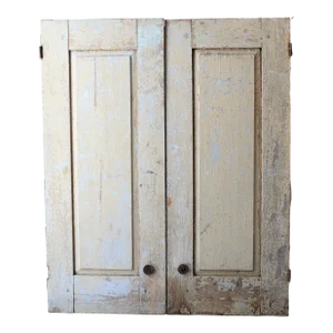 Early 20th C. Distressed Rustic Farmhouse Shaker Cabinet Doors S/2
