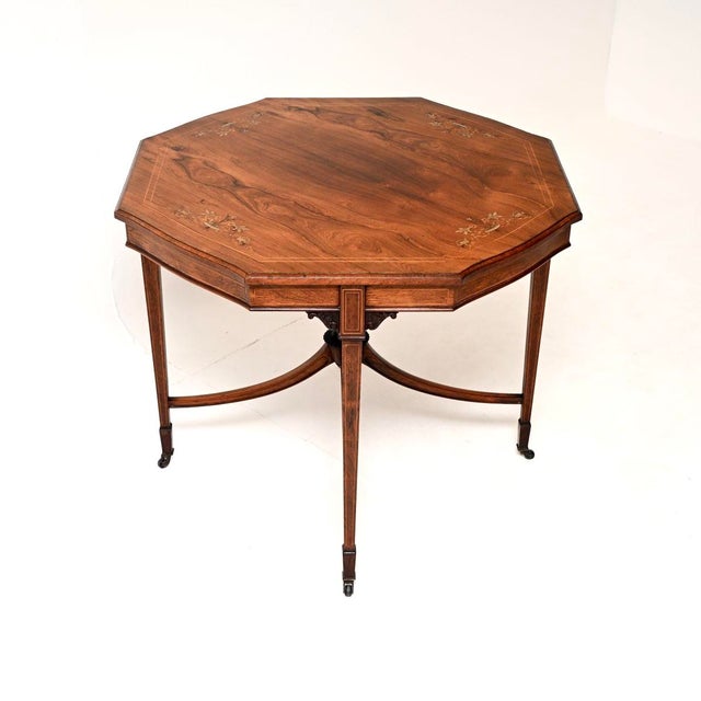 Antique Edwardian Inlaid Octagonal Centre Table, 1890 For Sale - Image 3 of 9