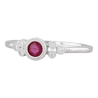 New 0.29ctw Ruby Diamond Ring 14k White Gold Size 6.5 Engagement For Sale