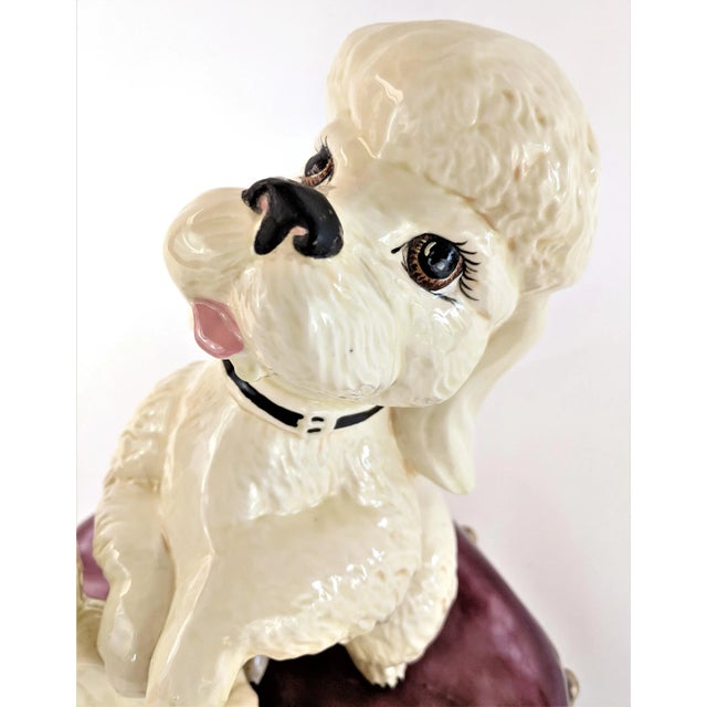 Beige Vintage Ceramic Pair of White Poodles on a Pillow For Sale - Image 8 of 12
