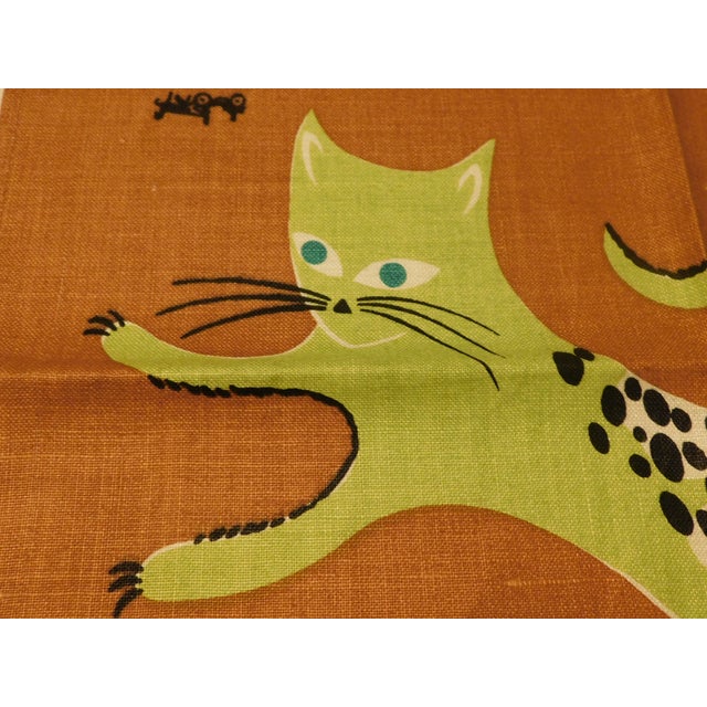Burnt Orange Vintage Dolly Dembo Atomic Cat Linen - Kay Dee Designs Textile Art For Sale - Image 8 of 10
