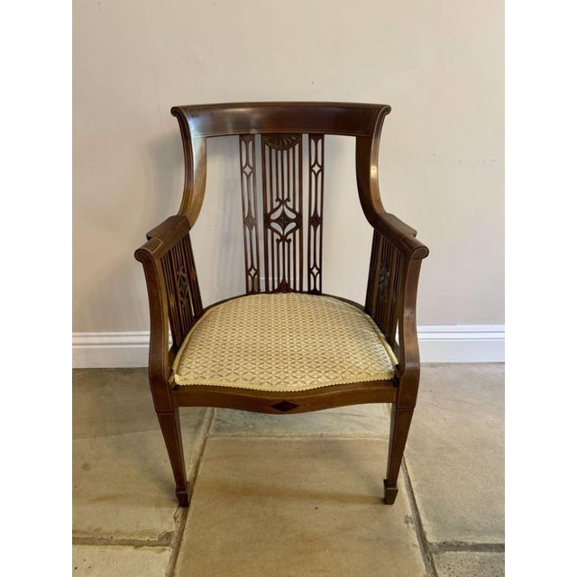 Antique Edwardian Mahogany Inlaid Desk Chair, 1900s For Sale - Image 4 of 5