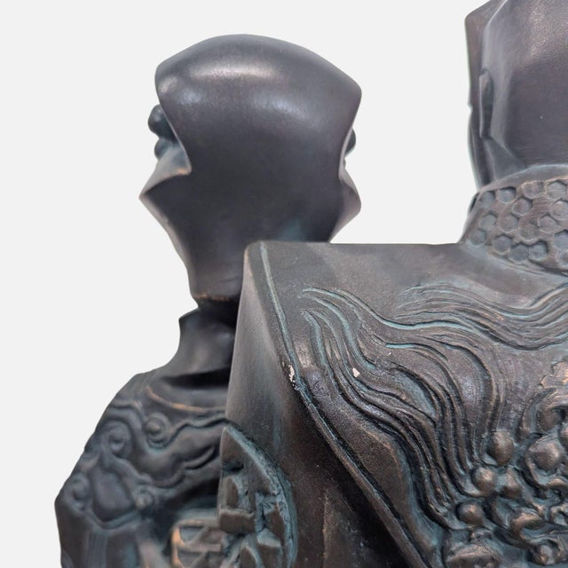 2000 - 2009 Tomoe & Hime Japanese Couple Sculpture – Dark Finish, Intricate Detailing For Sale - Image 5 of 5