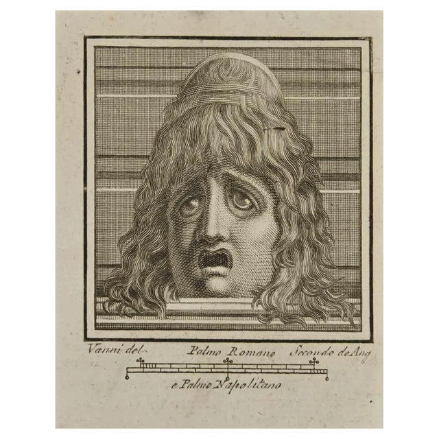 Nicola Vanni, Tragic Mask Pompeian Style, Etching, 18th Century For Sale