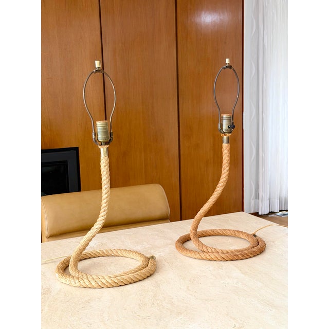 Mid-Century Modern 1970s Audoux Minet Sculptural Twisted Rope Table Lamps - A Pair For Sale - Image 3 of 16