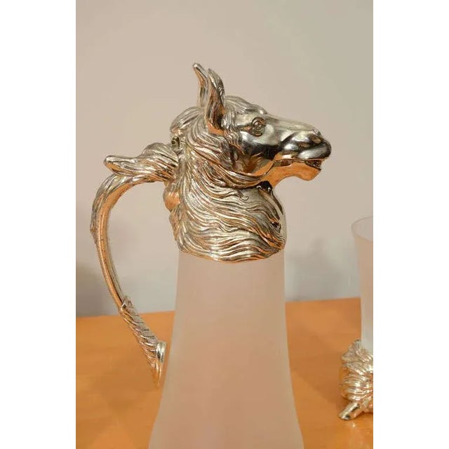Nickel Plated Horsehead Decanter and Set of (6) Glasses For Sale - Image 9 of 11