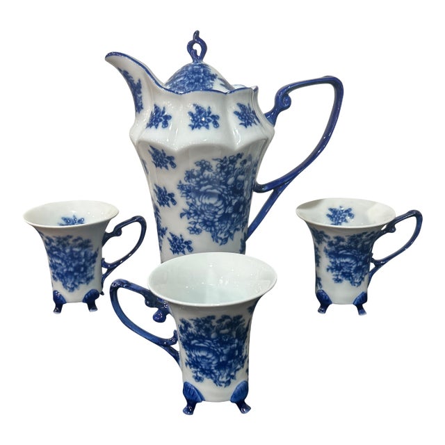Vintage Flow Blue Chocolate Pot Set of 4 For Sale