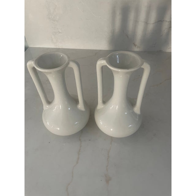 Pair of White Art Nouveau Style Porcelain Vases For Sale In New York - Image 6 of 9