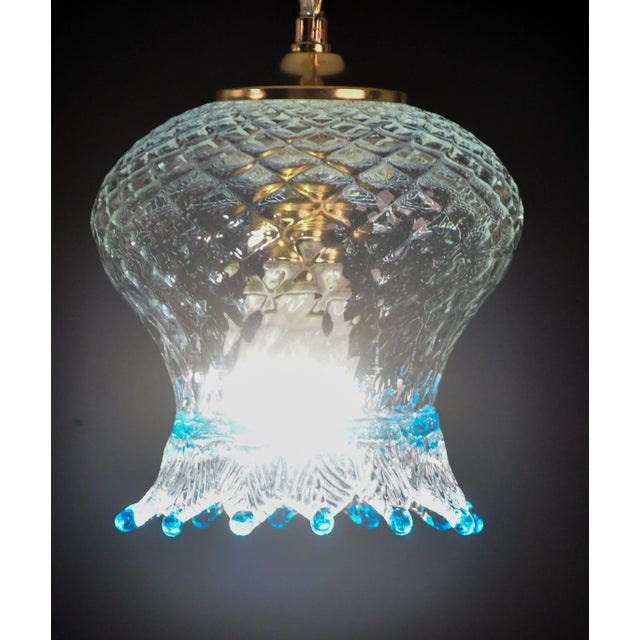 1970s Set of 3 Murano Blu Glass Pendant Light For Sale - Image 6 of 13