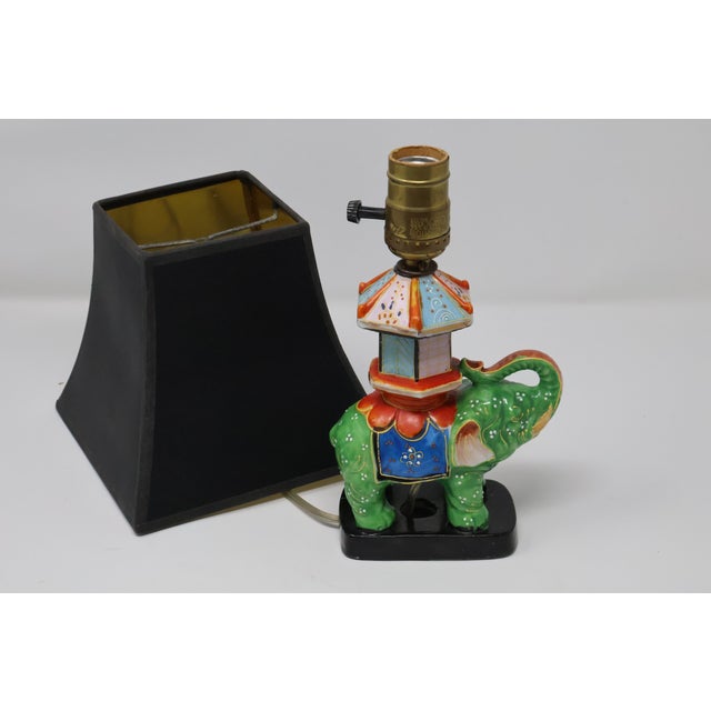 1940s Vintage Japanese Satsuma-Style Moriage Elephant Pagoda Lamp With Shade For Sale - Image 5 of 18
