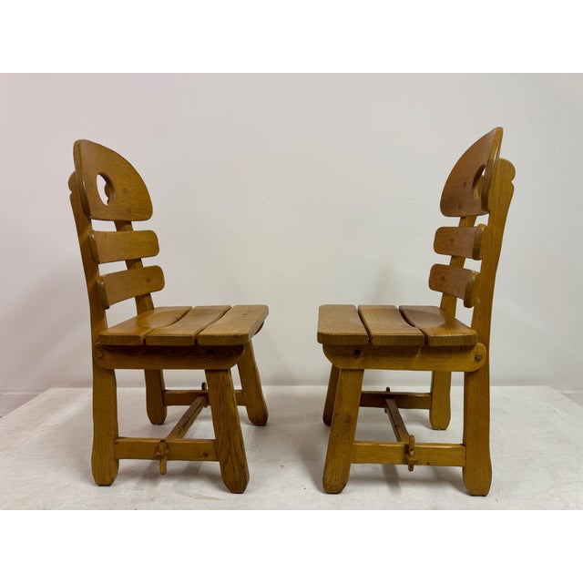 Vintage Brutalist Fish Bone Dining Chairs in Oak, 1970s, Set of 6 For Sale - Image 12 of 18
