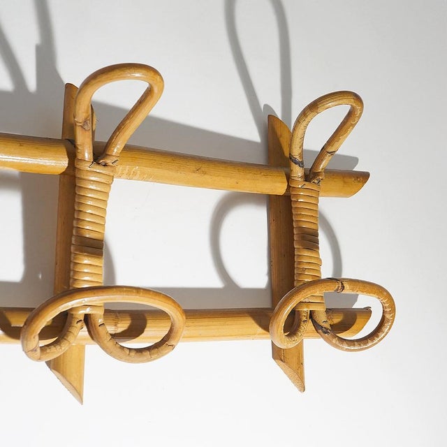 Wall Coat Rack in Rattan and Woven Wicker, 1960s For Sale - Image 9 of 12