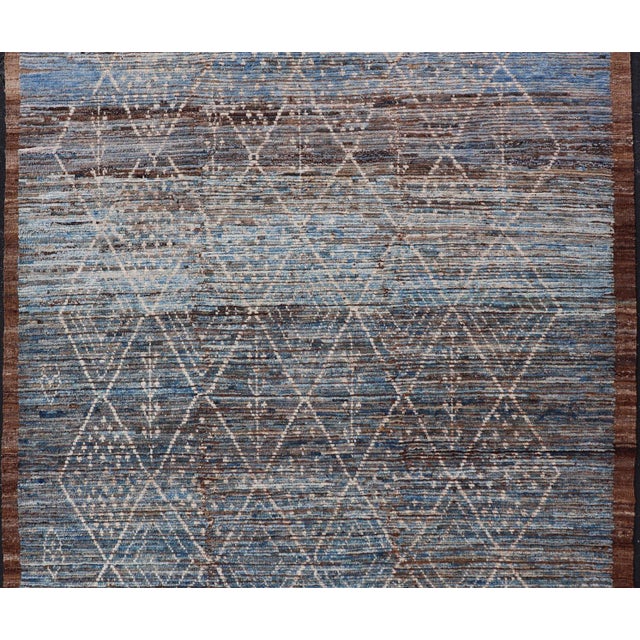 Tribal Modern Tribal Rug in Wool With Sub-Geometric Design in Dark Blue, Tan, & Ivory 6'10 X 9'2 For Sale - Image 3 of 11