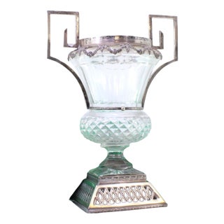 Cut Glass Vase with Silver Structure and Applications on Square Cut-Out Base For Sale