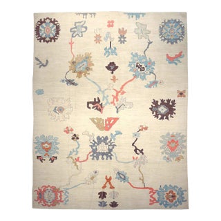 21st Century Turkish Oushak 12X16 Ivory, Orange & Slate Blue Handmade Area Rug #1144180 For Sale