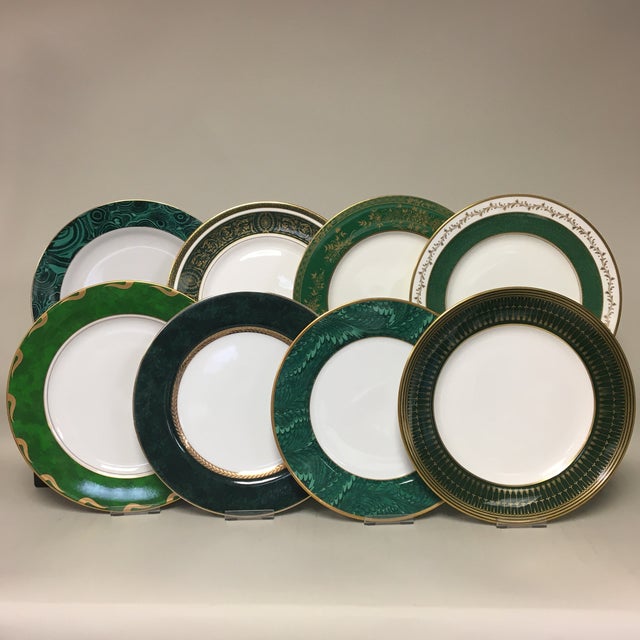 Green Rim Gold Trim Mixed Dinner Plates Set of 8 Chairish