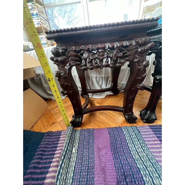 Brown Late 19th Century Chinese Rosewood Carved Plant Stand or Side Table For Sale - Image 8 of 12
