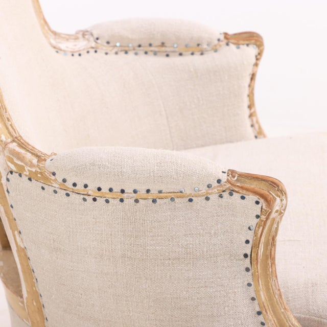 Pair of French Painted Bergères With New Upholstery, C. 1910 For Sale In Philadelphia - Image 6 of 8