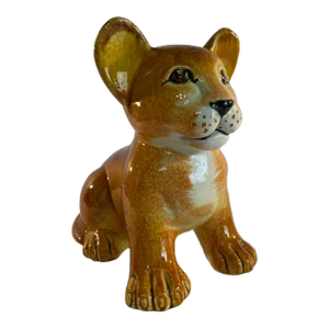 Vintage 1970s Italian Glazed Ceramic Lion Cub Figurine