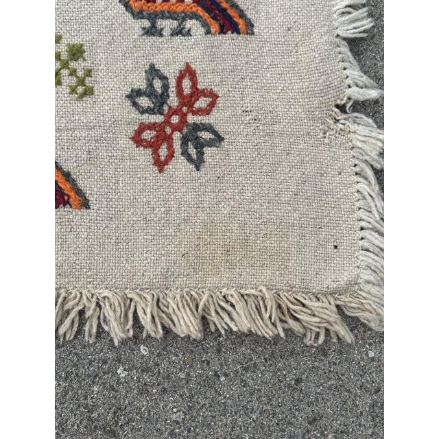 Cream Vintage Hand-Embroidered Folk Textile or Thin Rug – Large Eastern European Tapestry With Birds & Floral Motifs (79” X 104”) For Sale - Image 8 of 10