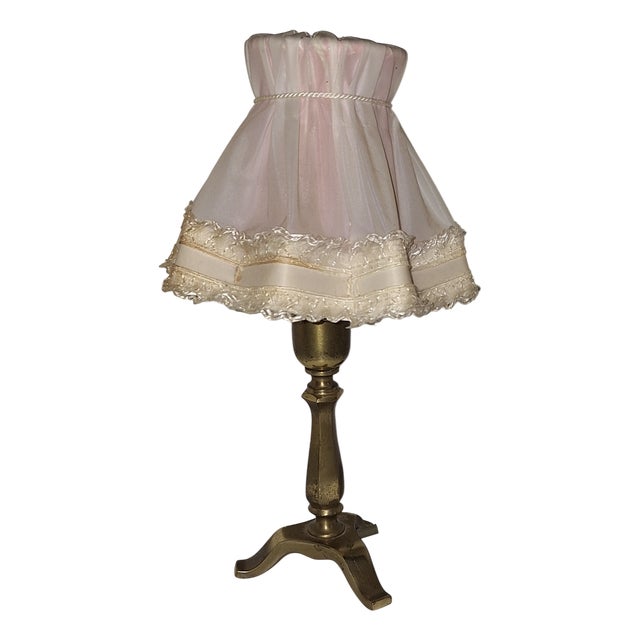 Vintage Table Lamp with Pink Fabric Shade, 1980s For Sale