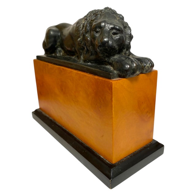 Mid 20th Century Bronze Lion Bookends Antonio Canova Style Cherry Wood Neoclassical Decor Vintage For Sale - Image 5 of 9
