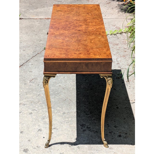Late 20th Century Burl French Empire Style Console Table With Brass Legs For Sale - Image 4 of 11