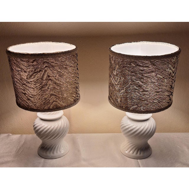 Vintage Table Lamps with White Ceramic Base, 1980s, Set of 2 For Sale - Image 3 of 9