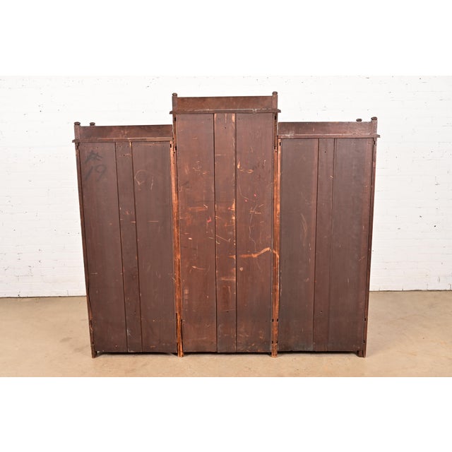 Herter Brothers Style Antique Eastlake Victorian Carved Walnut and Burl Wood Triple Bookcase, Circa 1880s For Sale - Image 10 of 11