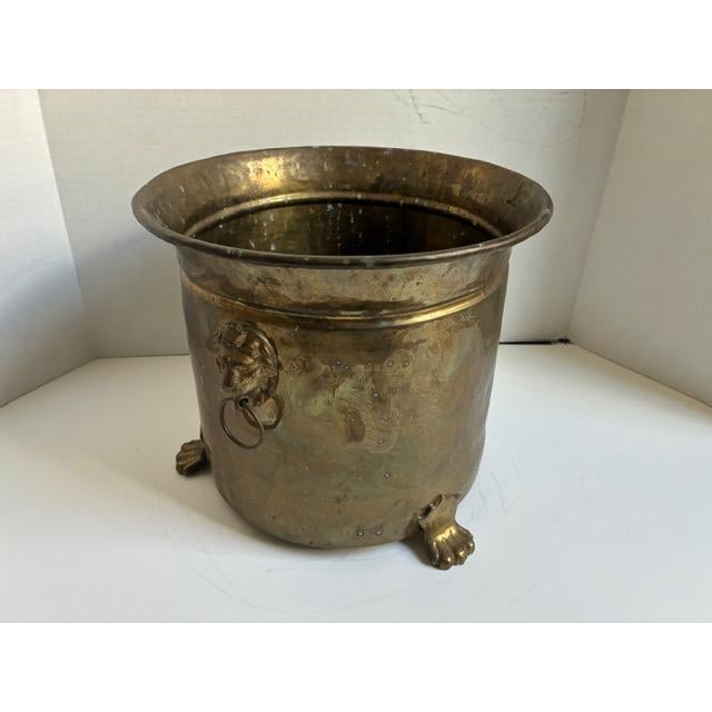 Vintage Brass Jardinière With Lion Handles and Claw Feet - Indoor Planter For Sale - Image 11 of 16