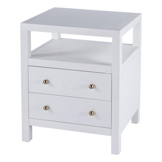 Nora 21 in. W Rectangular Wood 2 Drawer Nightstand with Open Shelf, White For Sale